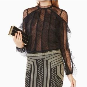BCBGMaxAzria Black Sheer Polka Dot Blouse